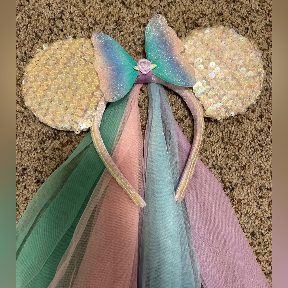 Disney Parka Kids Pastel Sequin Mouse Ear Headband with Tulle Veil